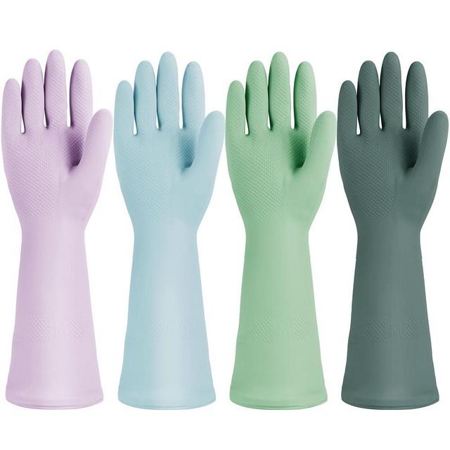 Jsocoah 4 Pairs Rubber Kitchen Dishwashing Gloves, Reusable Waterproof Latex Household Cleaning Gloves, Non-Slip and Flexible for Washing Dishes, Kitchen and Bathroom Cleaning