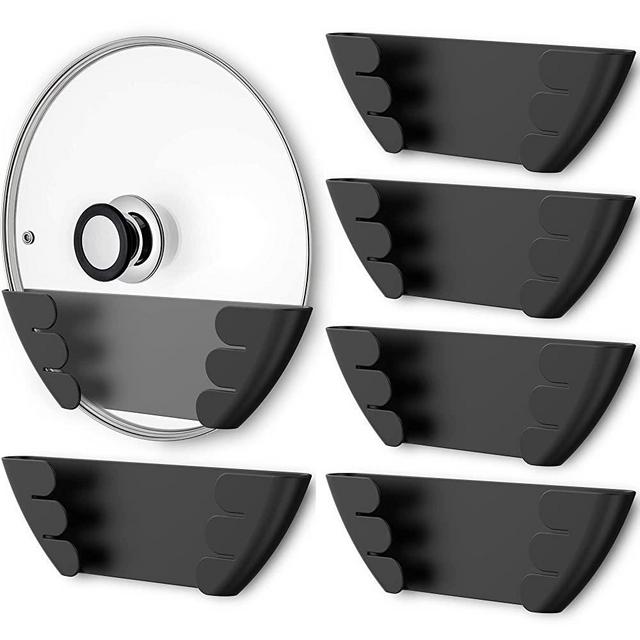 Universal Pot Lid Organizer for Cabinet - Upgraded Patented Niceyos 6 Pack Pan Lids Organizers Inside Cabinet Door Wall Mount Pots Top Storage Organizer Rack Holder for Kitchen, Fits 6" to 13" (Black)