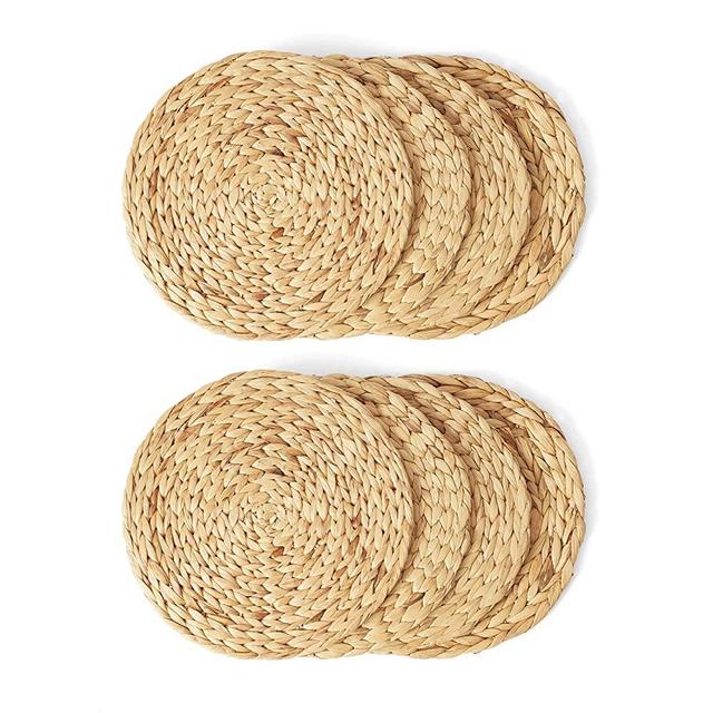 Artera Round Woven Placemats - Set of 4, Natural Wicker Placemats, Water Hyacinth Straw Braided Placemats, Heat Resistant Non-Slip Weave Placemats Handmade (11.8" Round, Style 1 - Set of 8)