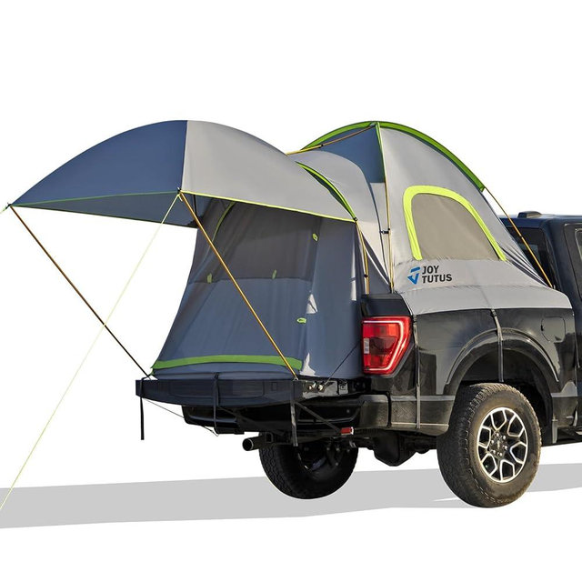 JOYTUTUS Pickup Truck Tent 5.0ft Bed Tent with Removable Awning, Waterproof PU2000mm Double Layer for 2 Person, Portable Truck Bed Tent - Green, Aluminum Pole