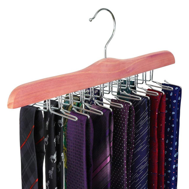 TOPIA HANGER American Red Cedar Wooden Tie Racks for Closet, 24 Tie Hangers Organizer, High-Grade Space Saving Necktie Holder for Storage and Display Bra, Tank Top, Camisole (1-Pack) CT14T