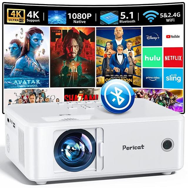 Projector with WiFi and Bluetooth, 5G WiFi Native 1080P Movie Projector, 9800L 4K Supported Portable Outdoor Projector, Pericat Home Theater Projector Compatible with TV Stick, Phone, Laptop