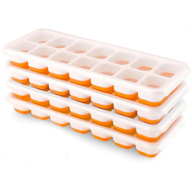 Ice Cube Trays 4 Pack, Airabc Silicone Ice Cube Trays with Removable Lid, Easy-Release Flexible 14-cube Ice Trays, LFGB Certified and BPA Free, Stackable Ice Trays with Covers for Cocktail, Freezer