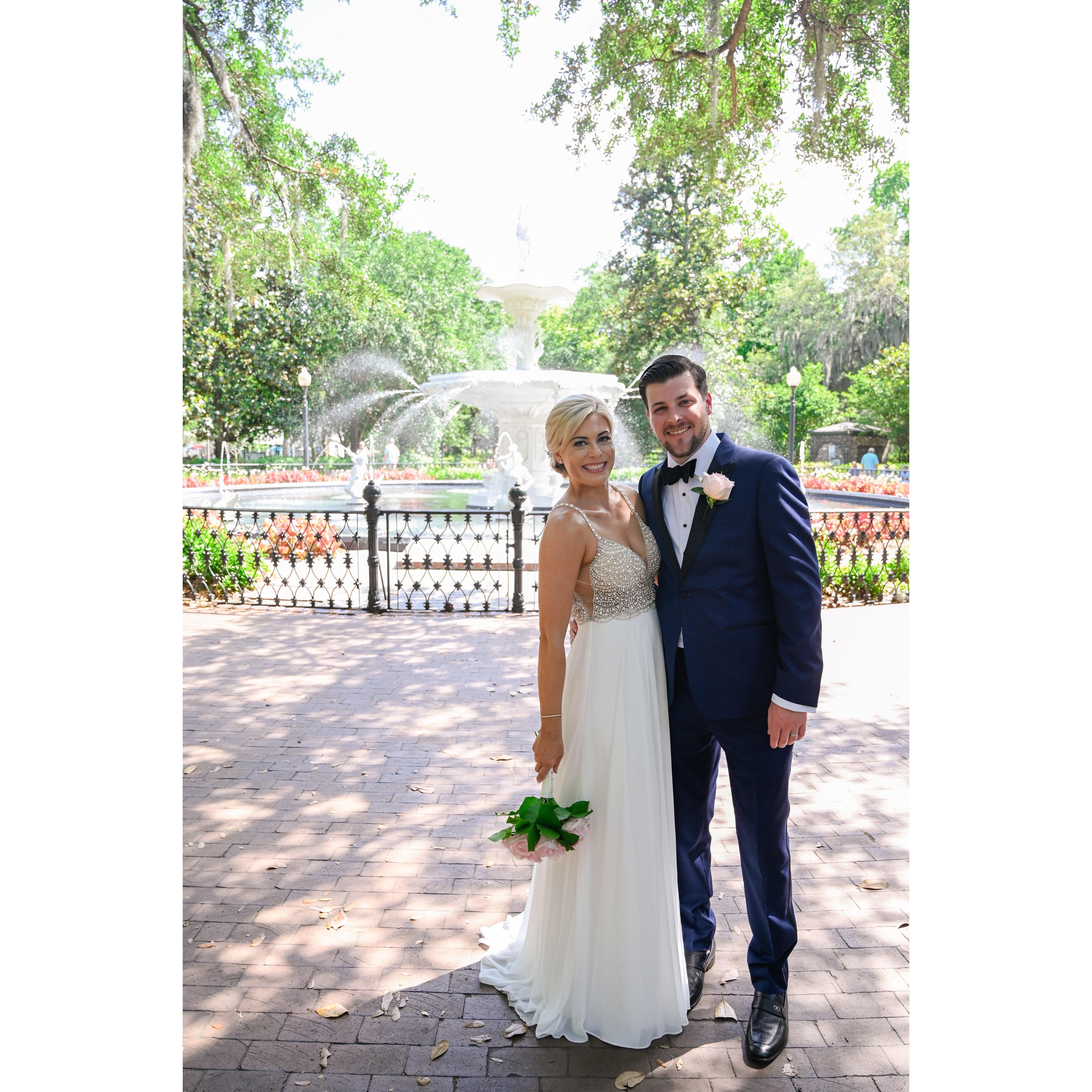 In front of Forsyth Park Fountain shortly after we said our vowels.