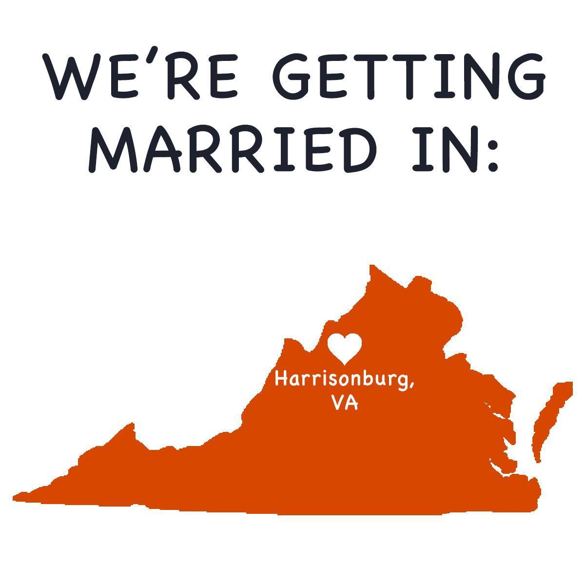 We found the perfect venue and are getting married in Harrisonburg, VA. This town is two hours South West of DC and 1 hour North of Charlottesville, VA.