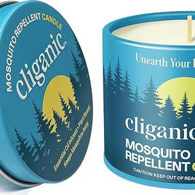 Cliganic Natural Mosquito Repellent Candle (Pack of 2) | Citronella, DEET Free, Essential Oil Infused for Outdoor, Camping | Burns 18 Hours