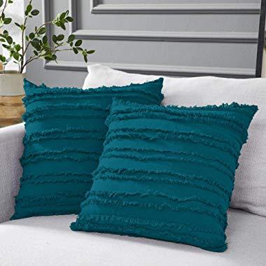 Longhui bedding Teal Throw Pillow Covers for Couch Sofa Bed, Cotton Linen Decorative Pillows Cushion Covers, 20 x 20 inches, Set of 2