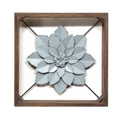 Flower Art with Metal Frame Blue - Stratton Home Decor