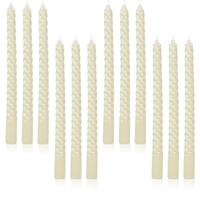 Tobeape Ivory Twisted Taper Candles Set of 12, 10 Inch Tall Unscented Dripless, Smokeless Spiral Tapered Candlestick Wax Candles for Wedding Dinner Home Décor Birthday Party - 8 Hour Long Burning