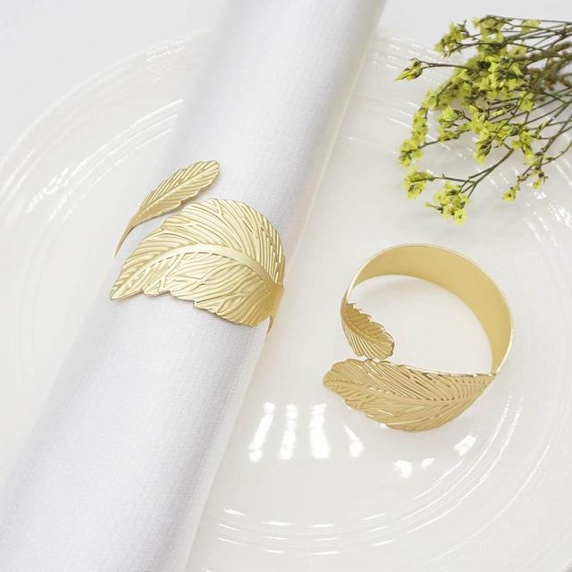 Gold Leaf Napkin Rings Set of 12, Leaves Napkin Rings for Table Setting, Metal Leaf Napkin Holder Rings for Holiday Party,Wedding, Banquet, Formal or Casual Dinning Table Decor (Gold)