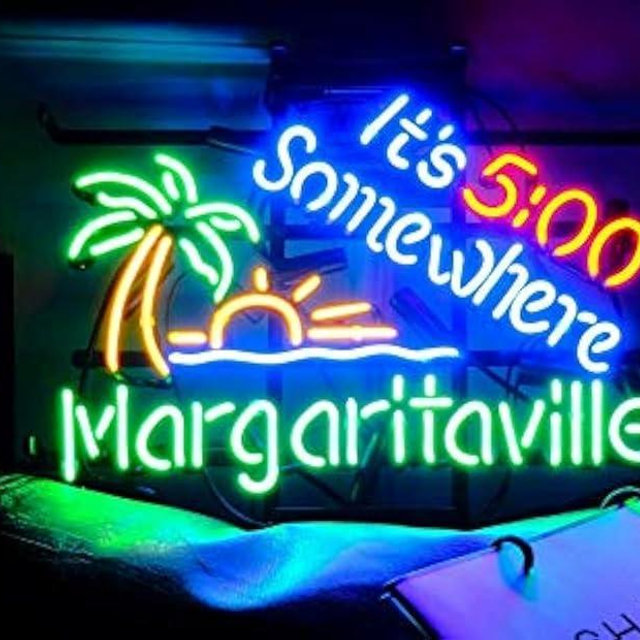 Glass Tube Neon Sign It's 5:00 Somewhere 17”×13” for Home Bedroom Garage Decor Wall Light, Striking Neon Sign for Bar Pub Hotel Man Cave Recreational Game Room