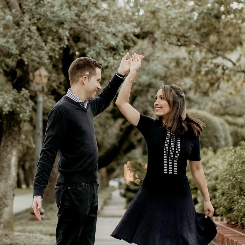 We took some engagement photos in the gorgeous Rice neighborhood. We found one house that already had Christmas lights up!