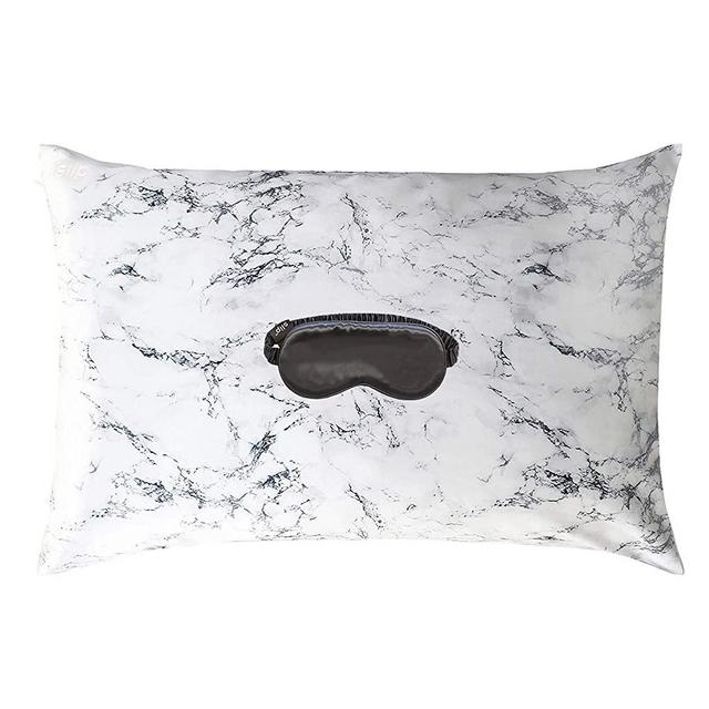 Slip Silk Beauty Sleep Collection, Marble + Charcoal Set - Mulberry Silk 22 Momme Queen Size Silk Pillowcase (20" x 30") with Silk Eye Mask - Soft, Comfortable + Lightweight Silk Eye Mask + Pillowcase