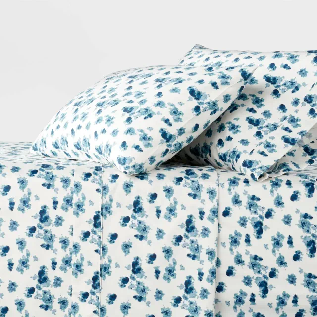 Full 400 Thread Count Performance Sheet Set Blue Blurry Floral - Threshold™