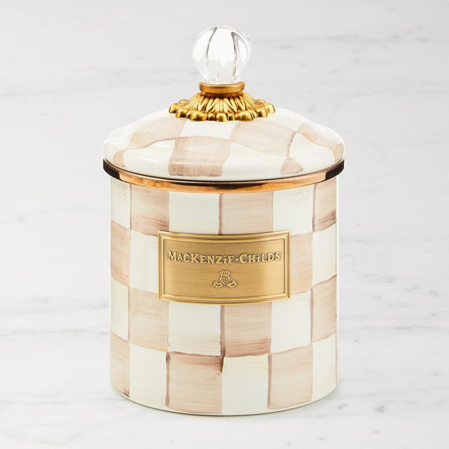MacKenzie-Childs Mocha Check Enamel Small Canister