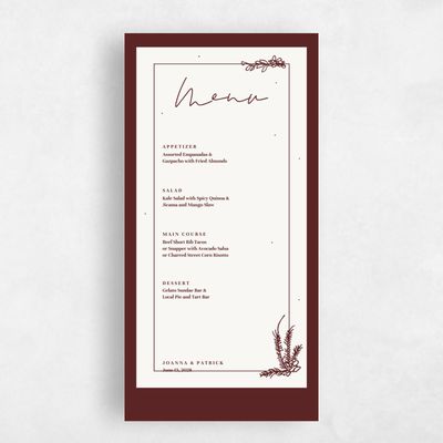 Wine, Red Wedding Menu - Hopewell