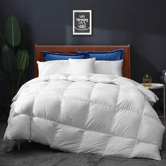 APSMILE All Seasons Goose Down Comforter Duvet California King - Ultra-Soft Egyptian Cotton, 750FP 55oz Cloud Fluffy Middle Warmth Hotel Collection Comforter Insert (104x96,Solid White)