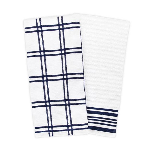 KitchenSmart® Colors Plaid Windowpane Kitchen Towels in Navy (Set of 2)
