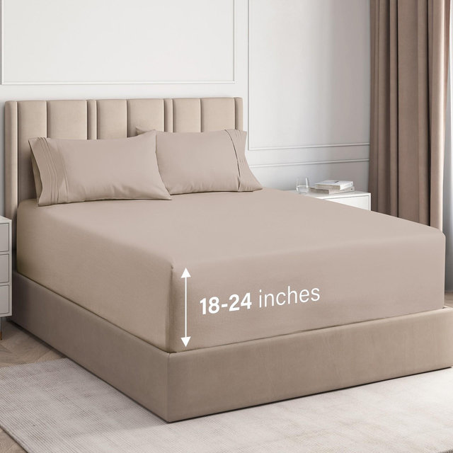 CGK Linens Extra Deep Pocket 4 Piece Sheet Set - Soft Bed Sheets, Fits 18"-24" Mattresses in Wheat, Size King