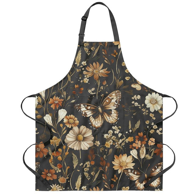 Floral Apron for Women Gift, Vintage Inspired Butterfly Flower Apron with Pockets Adjustable, Elegant Kitchen Apron for Cooking Baking Gardening, Mother's Day Birthday Gift for Mom Wife Grandma
