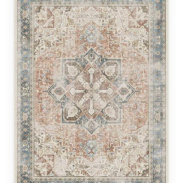 RUGGABLE Machine Washable Area Rug - Founder's Farmhouse Collection - Distressed - 2-Piece Patented Rug System - Kamran Coral 5'x7'