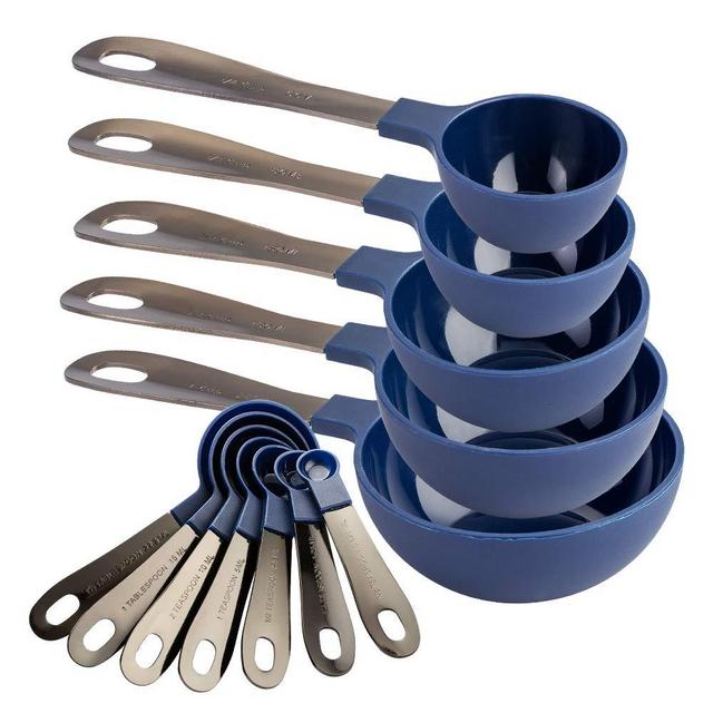 Country Kitchen 12 PC Measuring Cups Set and Measuring Spoon Set / Gunmetal Stainless Steel Handles / Nesting Kitchen Measuring Set / Liquid Measuring Cup Set / Dry Measuring Cup Set (Navy)
