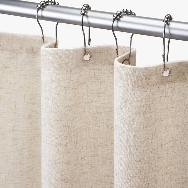 Awellife Extra Long Shower Curtain Beige Linen Shower Curtain for Bathroom Natural Cloth Cotton Fabric Liner Cream 78" L x 72" W