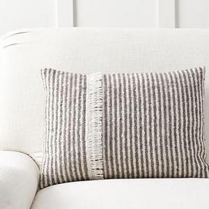 Cozy Ticking Stripe Lumbar Pillow Cover, 14 x 20", Blue