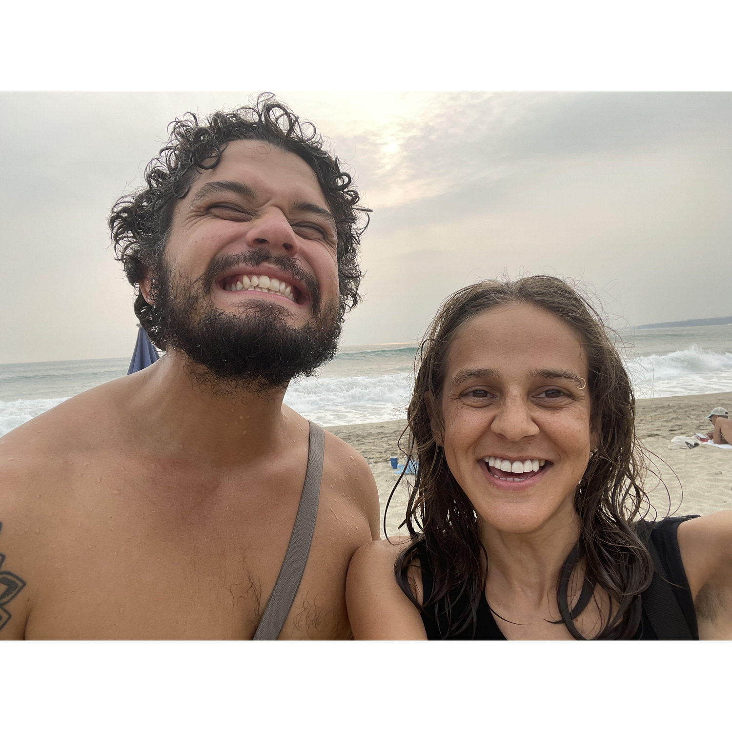 Cheesin' for real after a quick dip.
