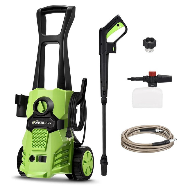 WorkBless Electric Pressure Washer, w/23ft Hose & 18ft Cord, Angle-Adjustable Nozzle, Foam Cannon, Power Washer for Car, Driveway, Patio, Fence, House Cleaning