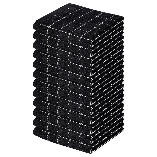 Homaxy 100% Cotton Terry Kitchen Dish Cloths, Ultra Soft and Absorbent Dish Towels for Kitchen, Suitable for Drying and Washing Dishes, 12 Pack, 12 x 12 Inches, Black
