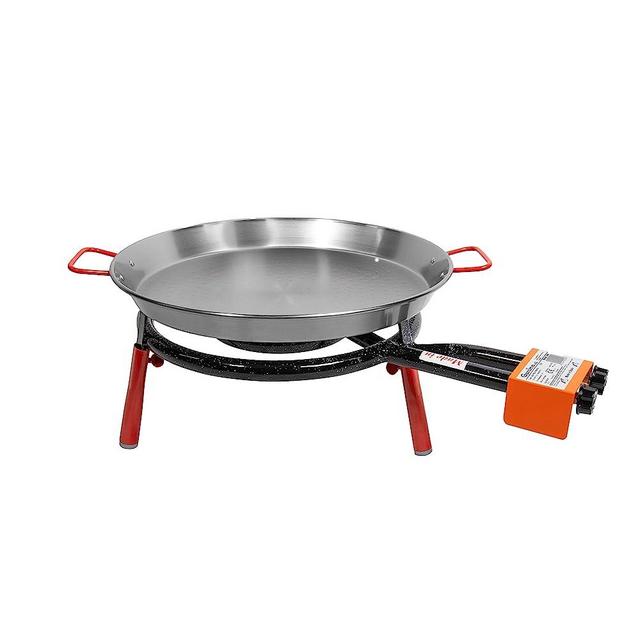 Machika Valencia Paella Kit with 18-inch Carbon Steel Pan | 8-16 in Double Ring Paella Burner and Stand Set (10 in) | Perfect for Gastronomic Events, Caterings, Camping | 12 Servings