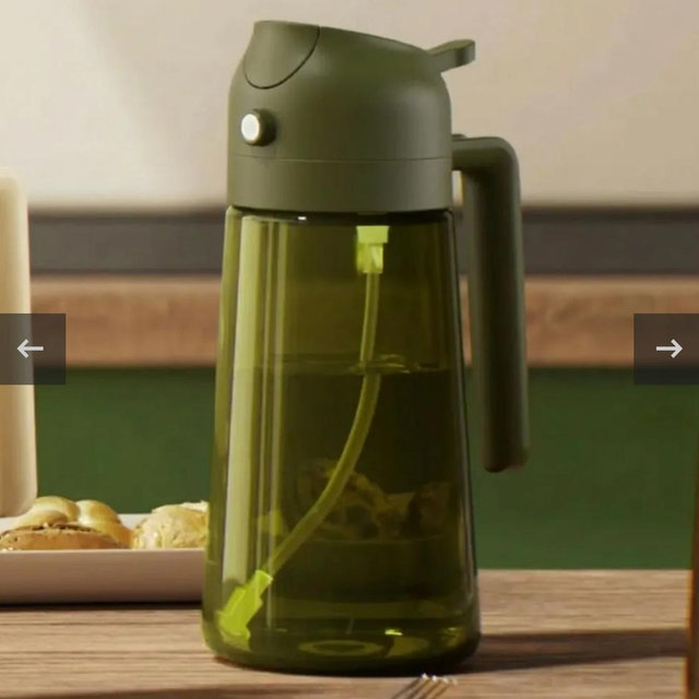 2-in-1 Oil Sprayer Bottle – 16oz Glass Olive Oil Dispenser for Cooking, Salad Grill (Dark Green) - with Label Stickers