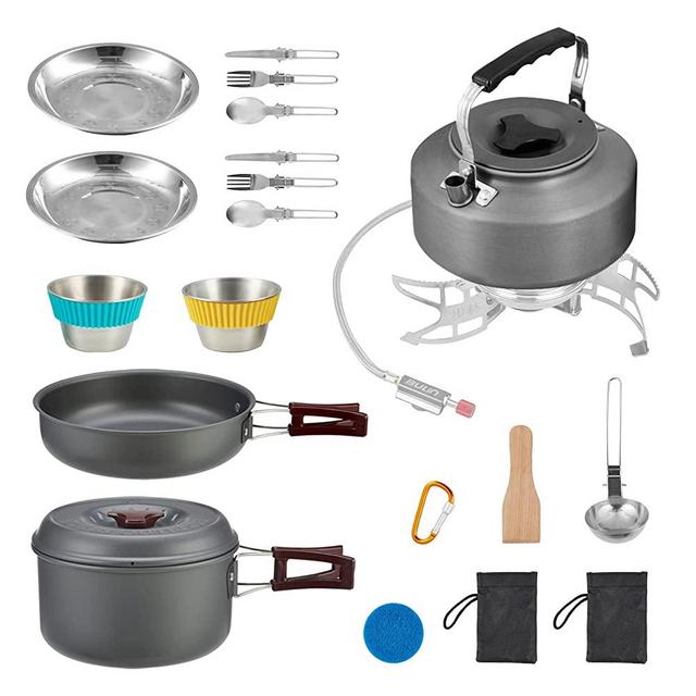 Bulin 24/12/9/4 Pcs Camping Cookware Mess Kit Nonstick Backpacking Cooking Set Lightweight CookwareSets Outdoor Cook Gear for Family Hiking Picnic