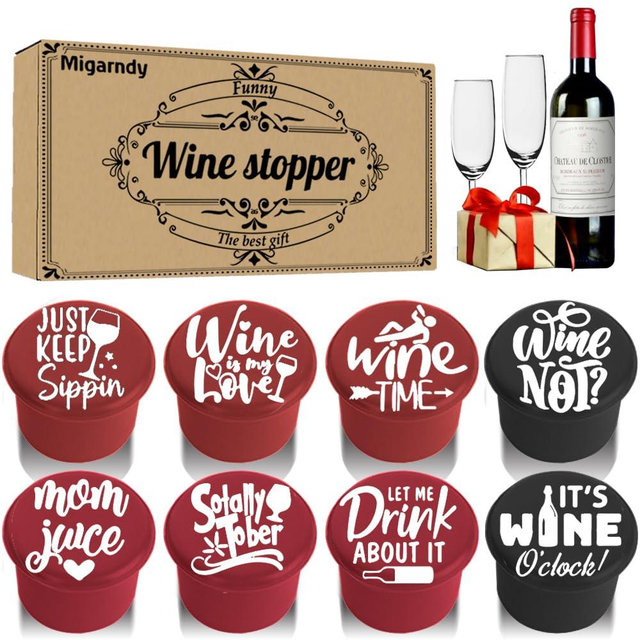 8 Funny Wine Stoppers - Wine Lover Gifts for Women, Wine Accessories for Wine Lovers, Fun Wine Stoppers Seals Bottle and Keeps Wine Fresh