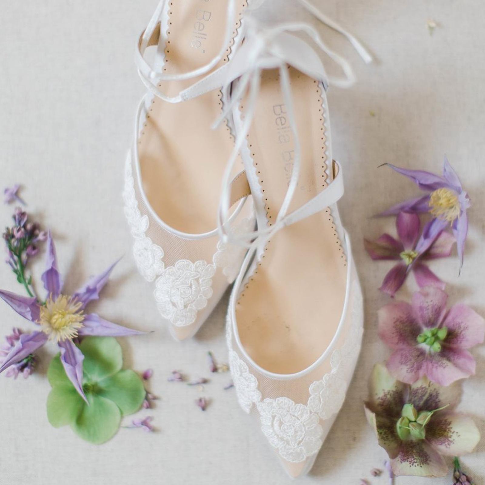 kitten heel lace wedding shoes
