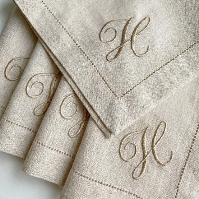 Embroidered Linen Napkins, Monogrammed Wedding Dinner Decor