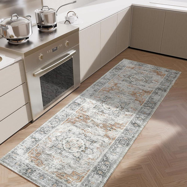 2x6 Washable Runner Rug for Entryway: Kitchen Runner Rug Non Slip Boho Floor Rug with Rubber Backing Soft Faux Wool Low Pile Non Shedding Carpet Runner for Hallways Bedroom Entry Home Office