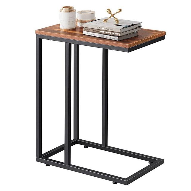 WLIVE Snack Side Table, C Shaped End Table for Sofa Couch and Bed, Rustic Brown