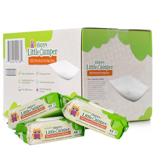Happy Little Camper Natural Cotton Baby Wipes with Aloe Vera and Vitamin E, Unscented, Chlorine-Free, Hypoallergenic and Dermatologically Tested, 864 Count