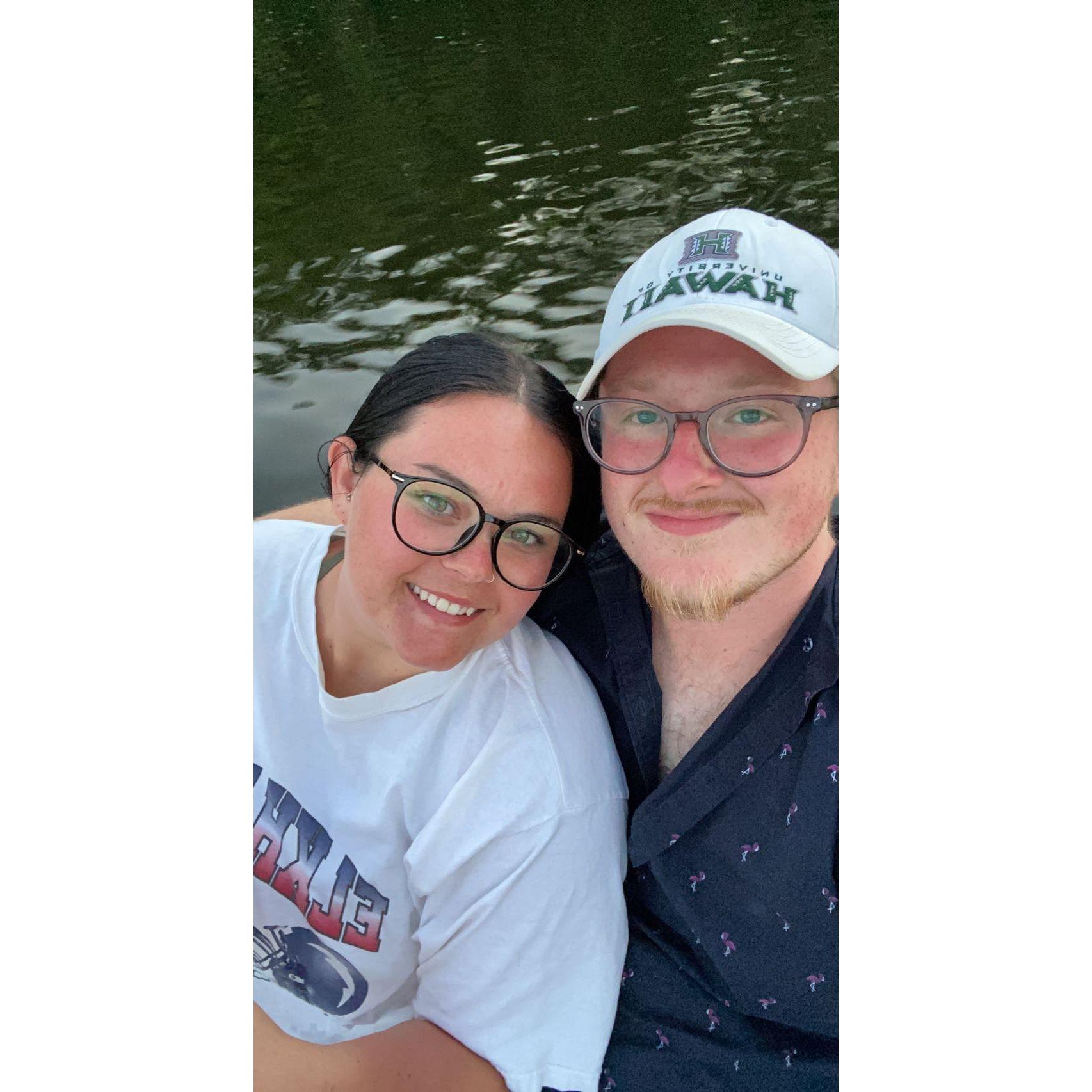 On the pontoon on the river - One of our favorite spots to slow down and just enjoy being together
