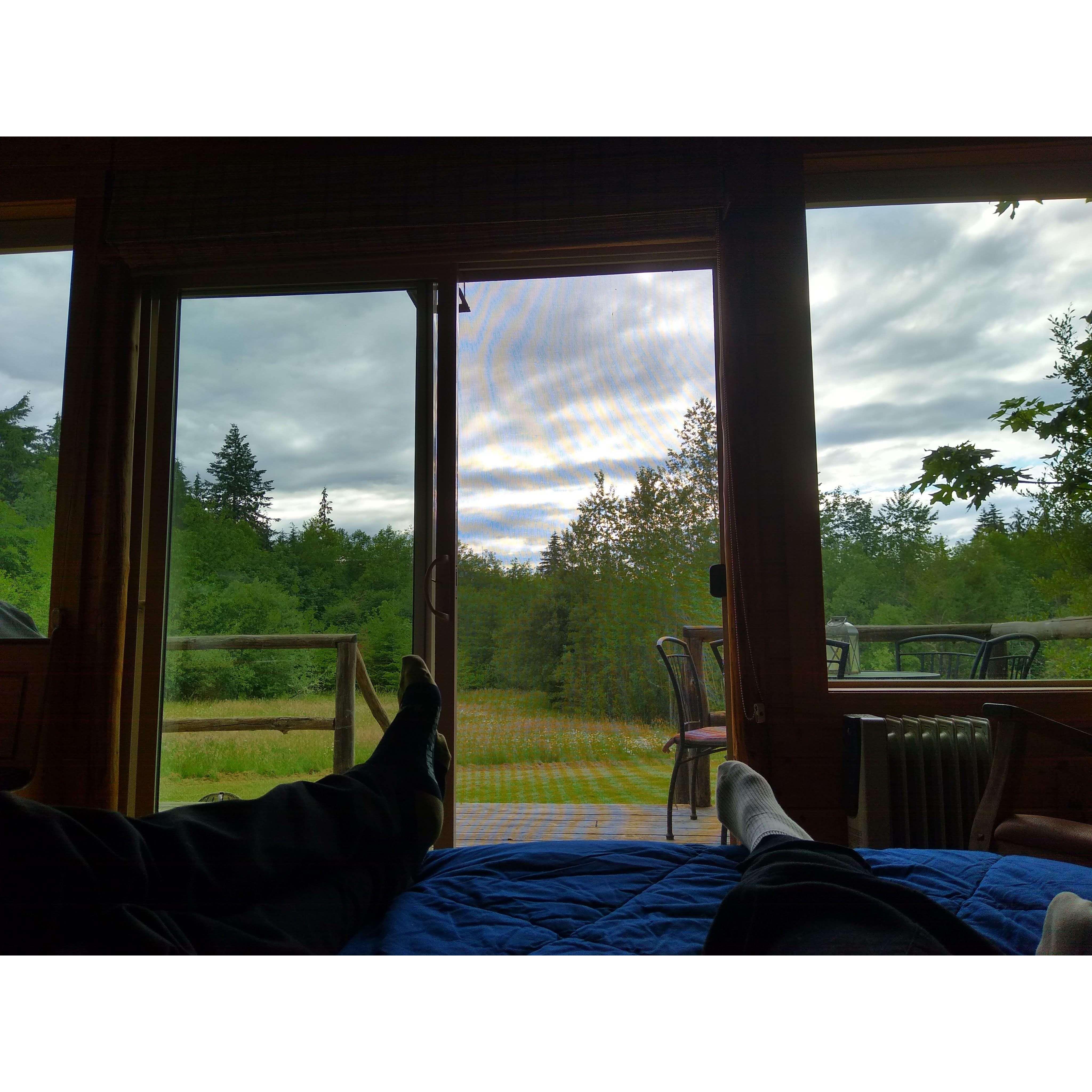 View from our bed in the Pond Cottage