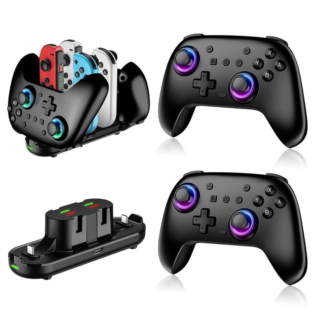 JORREP Switch 2 Controller 2 Pack with Charging Dock, Switch 2 Pro Controller for Nintendo Switch 2/Switch/Lite/OLED/PC, Switch Controller with RGB/Wake up/Gyro Axis/Dual Vibration/Turbo/Screenshot