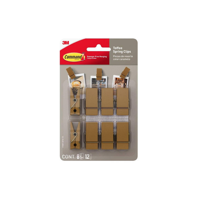 Command Spring Clips 8 Hooks and 12 Strips Toffee