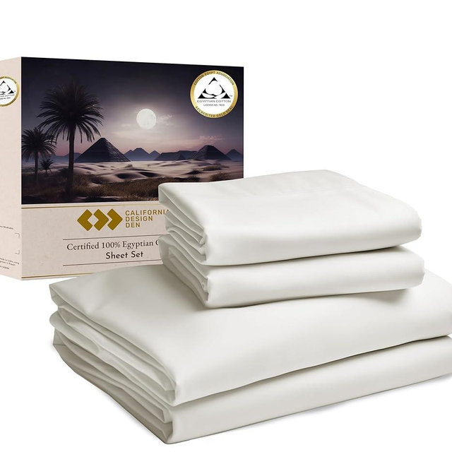 California Design Den Certified Luxury 100% Egyptian Cotton Bed Sheets, King Size Sheets for King Size Bed, 4 Piece Deep Pocket Sateen Cooling Sheets for Hot Sleepers, Ivory King Sheets