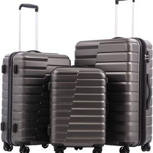 Coolife Luggage Sets, 3 Piece Hard Shell Suitcase Set with Spinner Wheels, Expandable Large Checked Luggage, Lightweight Rolling Carry On with TSA Lock Gray