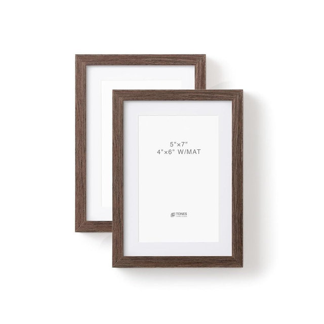 TONES FRAME DESIGN 5x7 Picture Frame, Set of 2, Mat with 4x6 Photo Frames Oak Solid Wood Venner Finish and Plexiglass Front for Tabletop Gallery Wall Home Decor