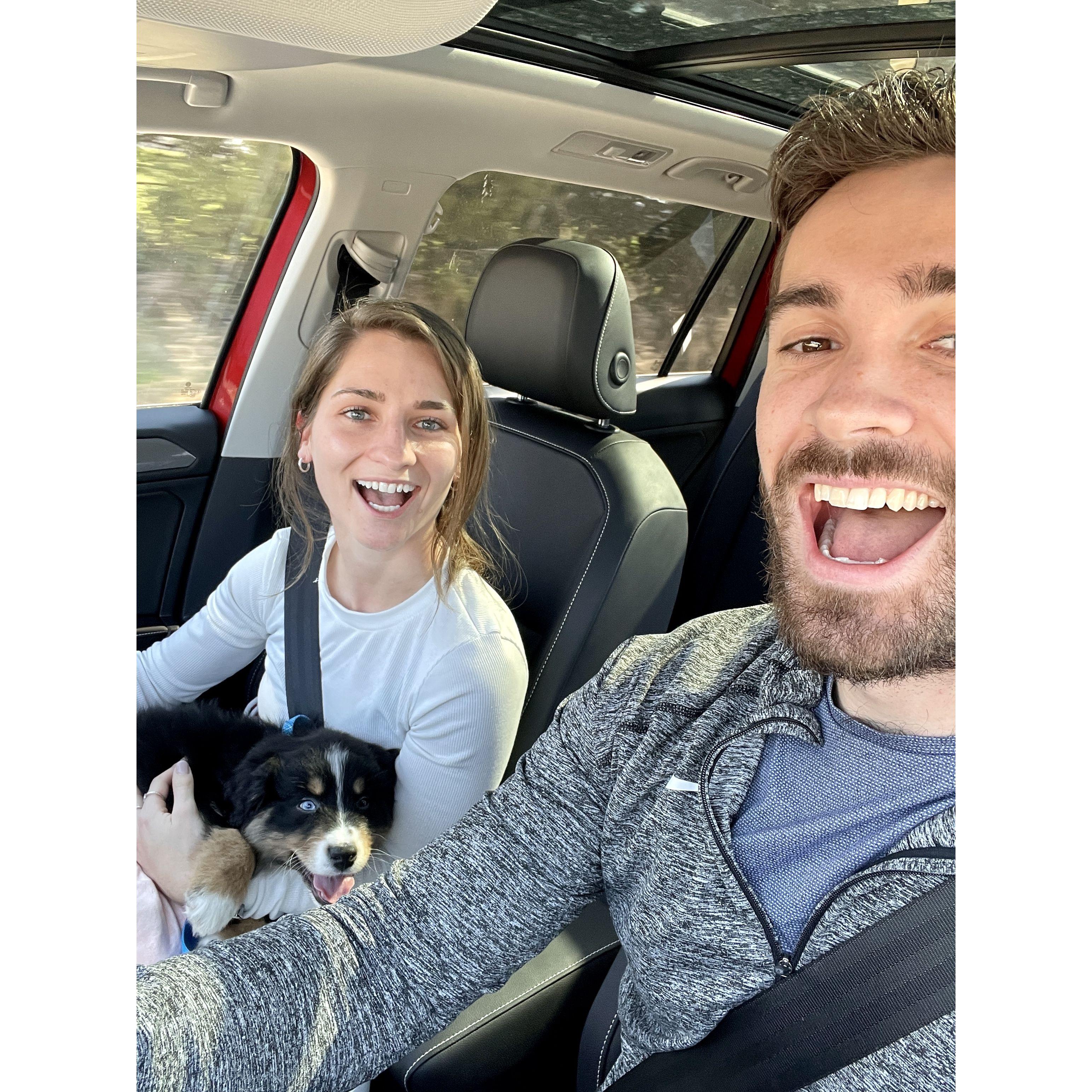 The day we picked up our Cleo! First picture as a family of 3.