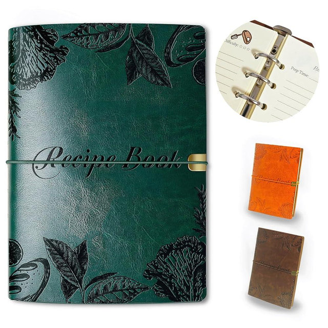 GoShambar Blank Recipe Book To Write In Your Own Recipes, Leather Recipe Notebook, Recipe Journal Hold 150 Recipes(Long Recipes & Short Recipes) (Green)