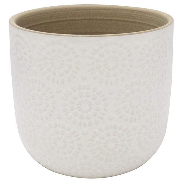 Amazon Brand – Stone & Beam Large Floral-Embossed Planter, 7.5"H, Cloud Dancer White